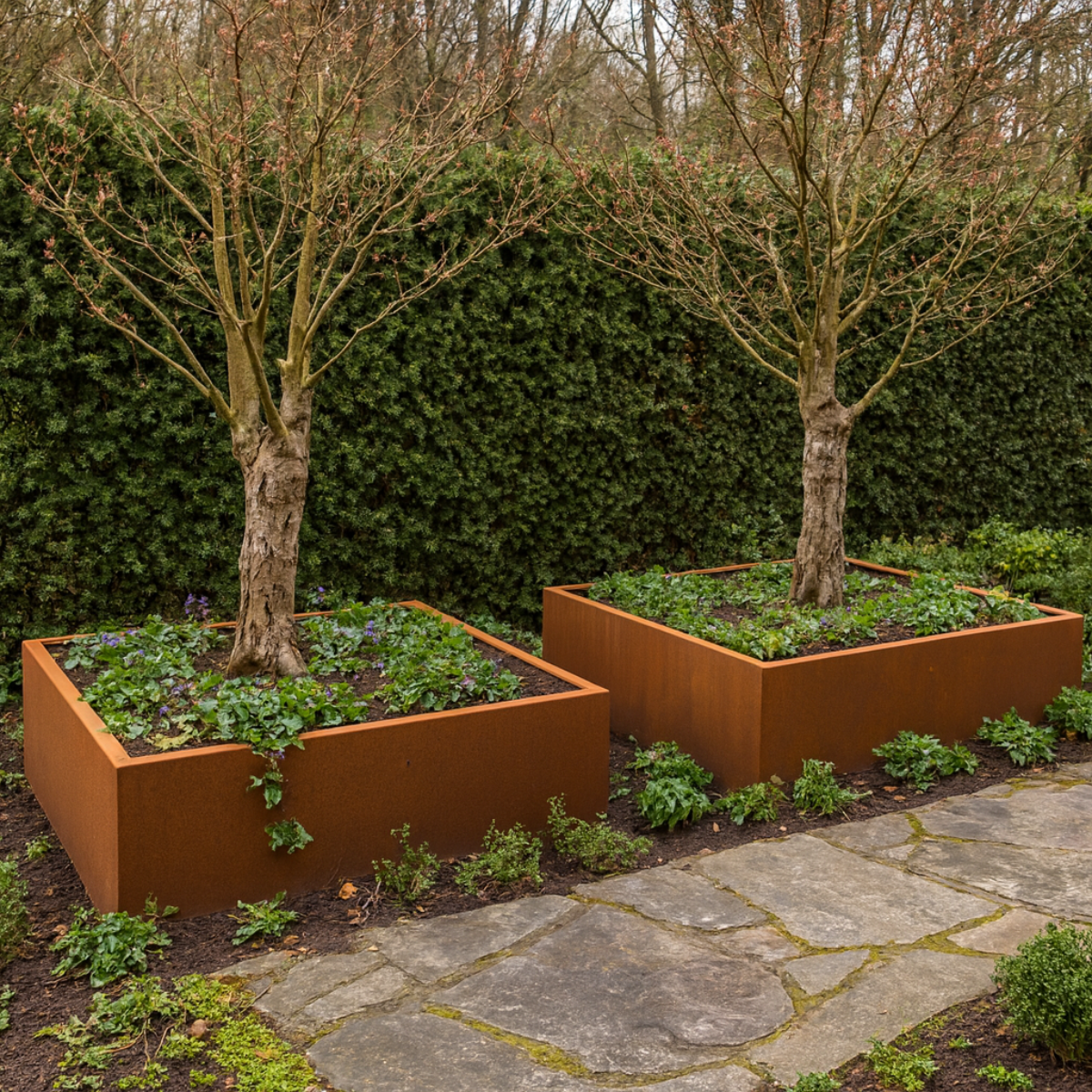 Cortenstaal plantenbak CORTEA 100 x 100 x 40 cm