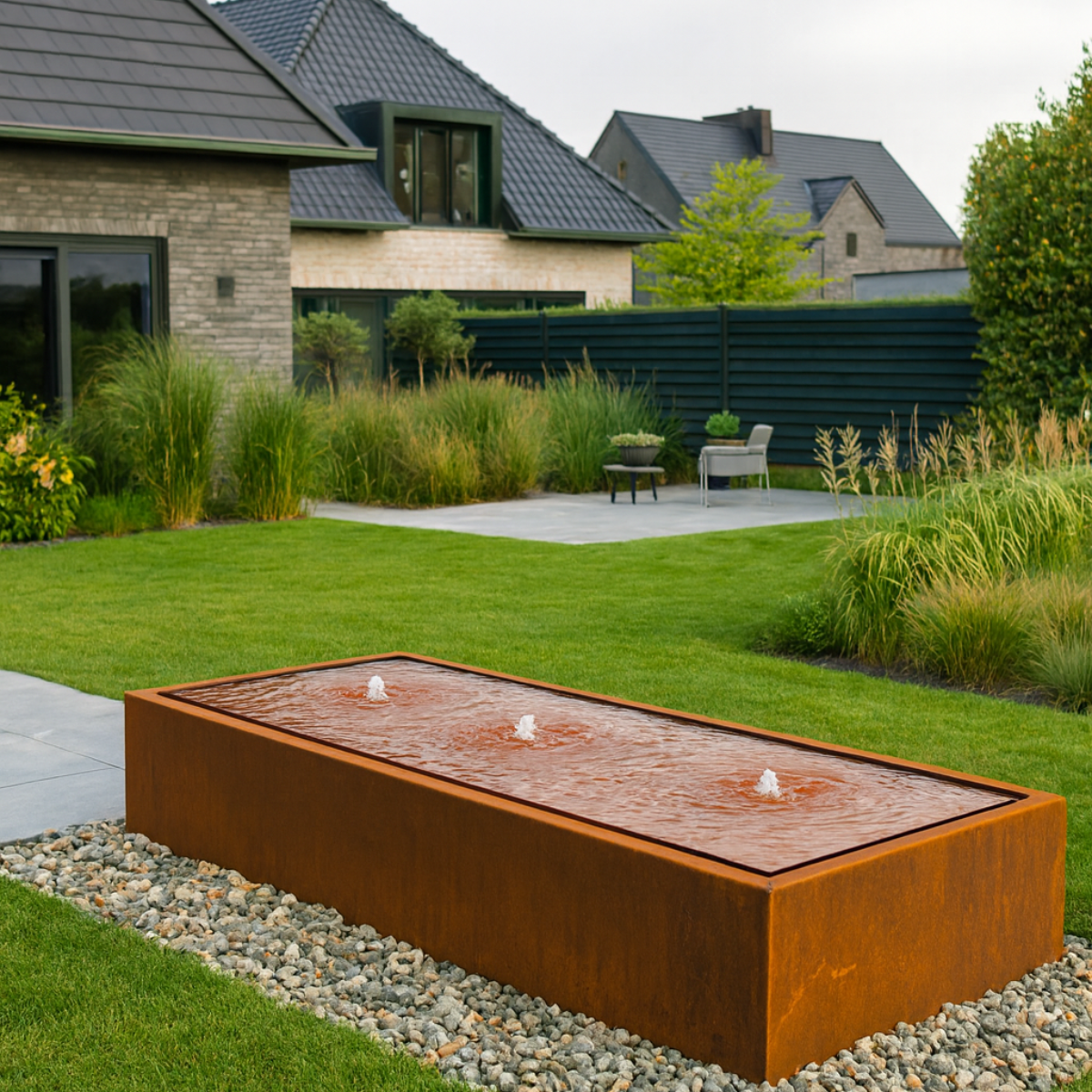 Cortenstaal watertafel LUMINIS 200 x 80 x 40 cm