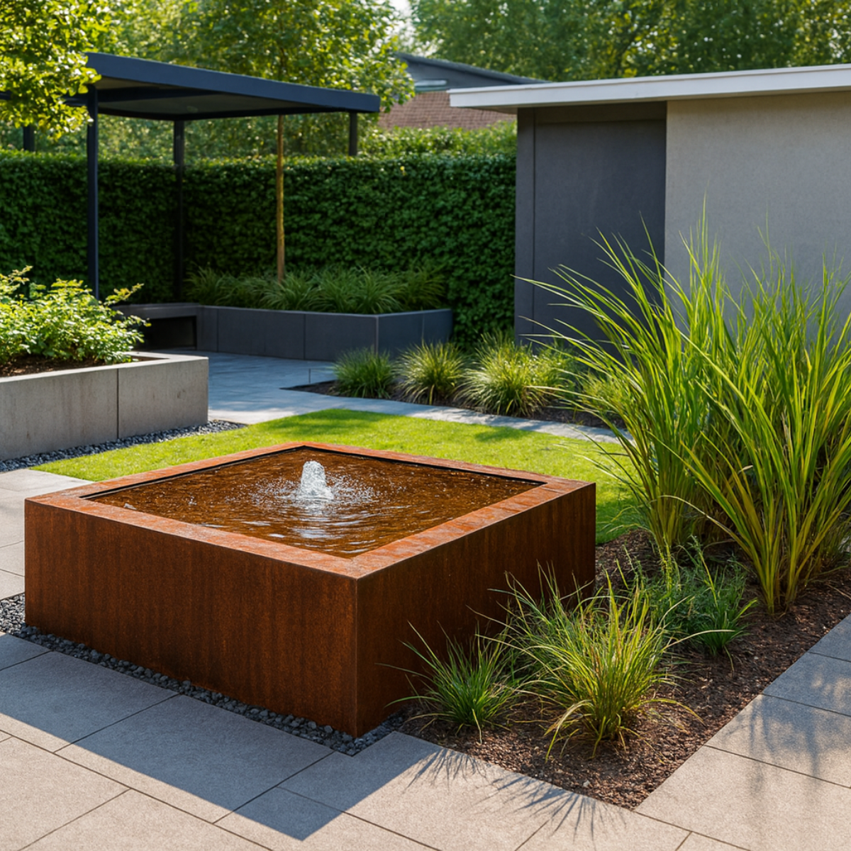 Cortenstaal watertafel LUMINIS 100 x 100 x 40 cm