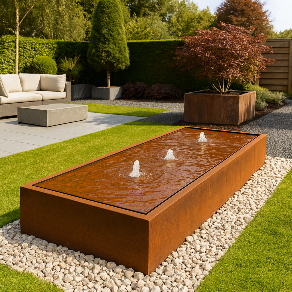 Cortenstaal watertafel LUMINIS 200 x 80 x 40 cm