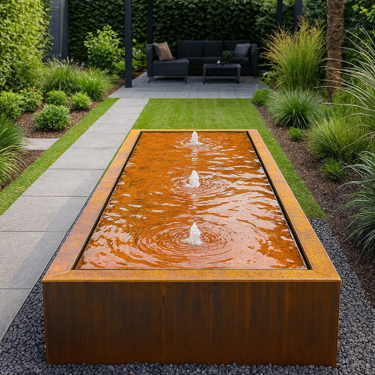 Cortenstaal watertafel LUMINIS 200 x 80 x 40 cm