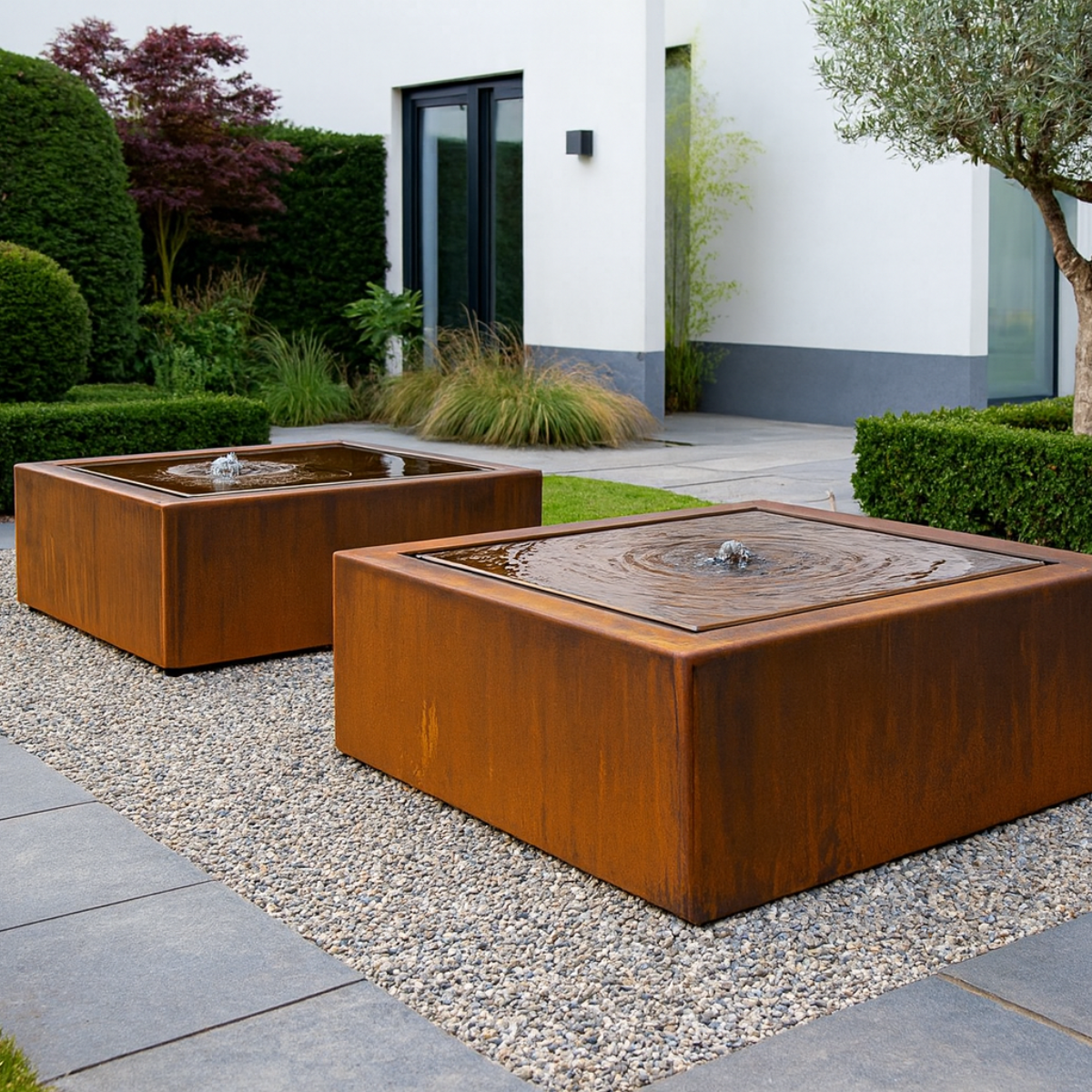 Cortenstaal watertafel LUMINIS 80 x 80 x 40 cm