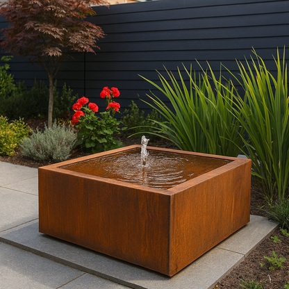 Cortenstaal watertafel LUMINIS 80 x 80 x 40 cm